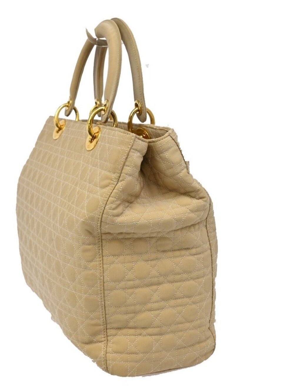 CHRISTIAN DIOR Lady Cannage Tote Hand Bag Nylon Leather Beige GHW Italy 82EF879 - Picture 4 of 16